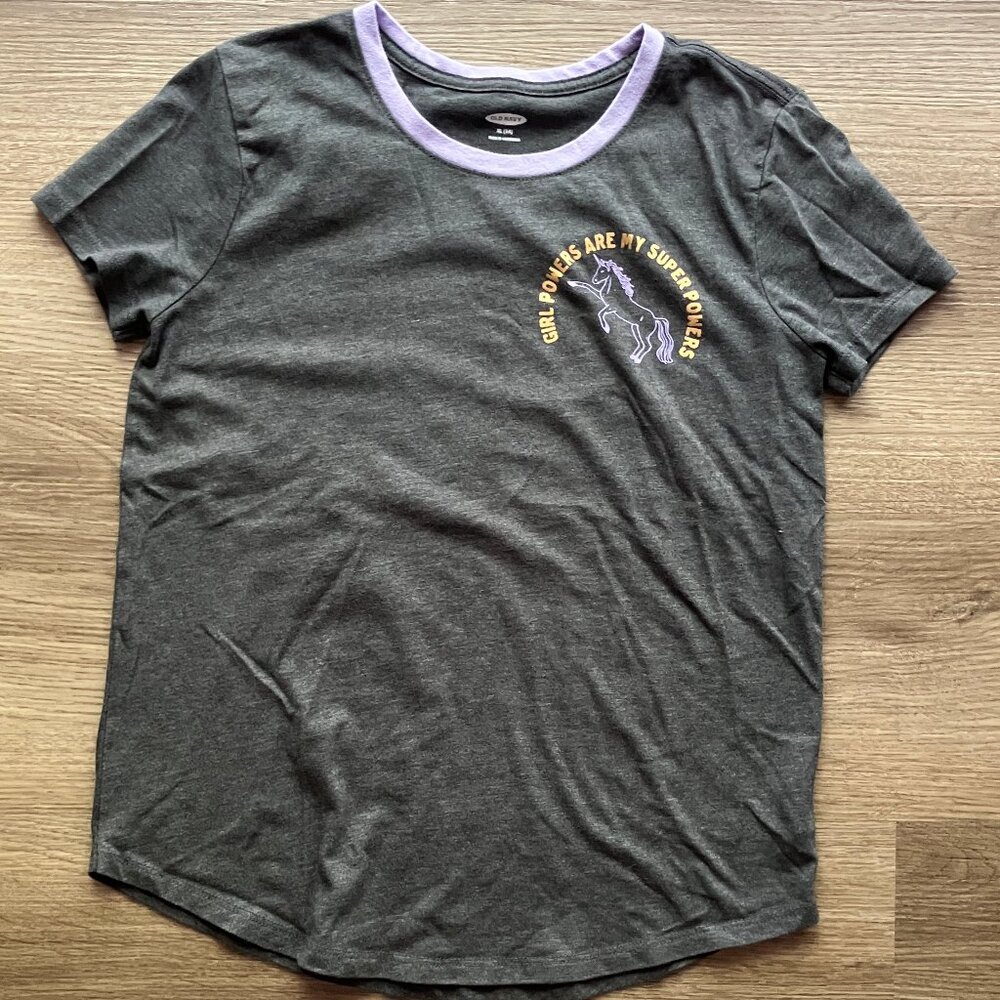 Old Navy Girl Powers Are My Super Powers Ringer Short-Sleeve T-Shirt Size 14